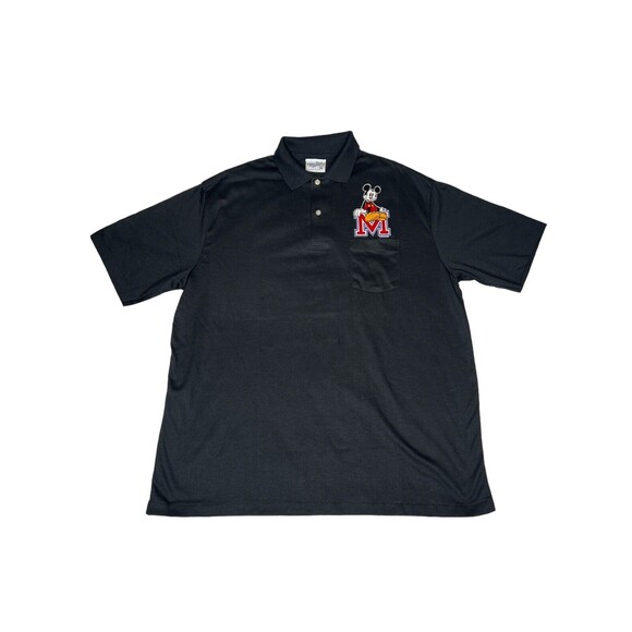 VTG Velva Sheen Polo Top XL Black Mickey Velvet Single Stitch Unisex (Pre-owned - Picture 1 of 4